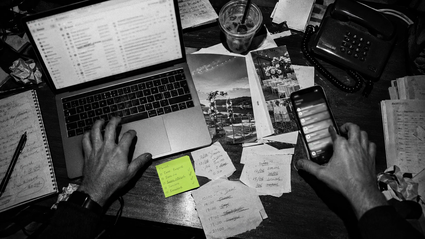 Pedidos espalhados: e-mail, Instagram e telefone, cada um no seu ecrã